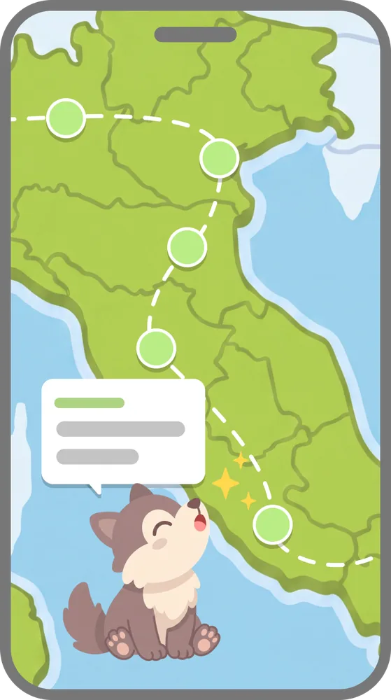 Allora open in a phone browser, showing the journey map